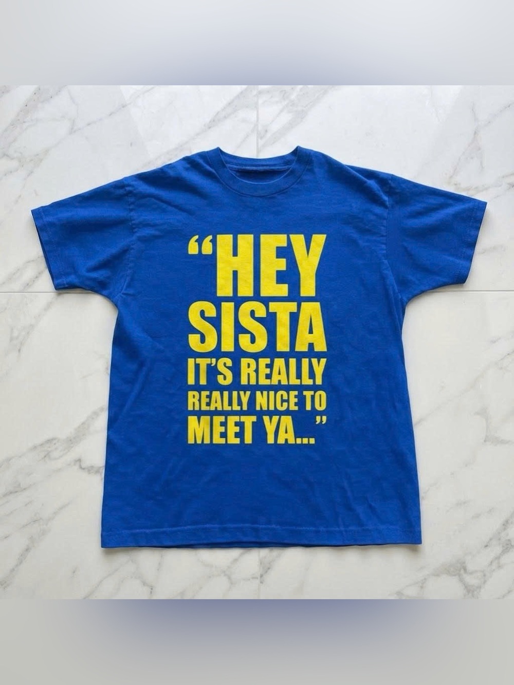 Vintage Hey Sista Graphic Tee Blue Funny Quote Streetwear T Shirt